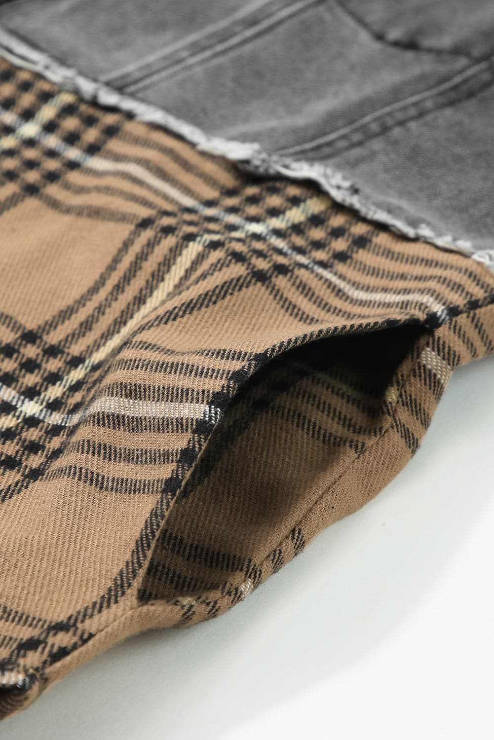 Plaid denim jacket with raw hem - Love Salve